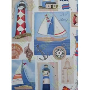 Blue red white black bown conch ship anchor lighthouse shis bell compass home décor wallpaper